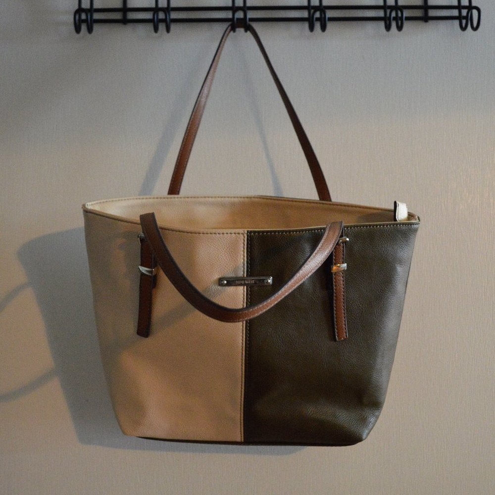 Nine West Ivory and Olive Satchel